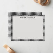 Name || Black and White Houndstooth Check Frame Notitiekaartje (Voorkant / Achterkant in situ)