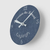 Name, Blue Denim Print, Positive Quote Ronde Klok (Hoek)