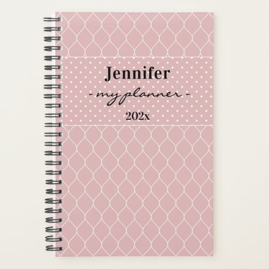 Name, Blush Pink Trellis & Polka Dot Spiral Planner (Voorkant)