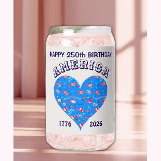 Name || Bright Blue Heart Happy Birthday America Blikvorm Glas