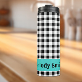 Name, Buffalo Check Turquoise 12oz Thermal Tumbler Thermosbeker