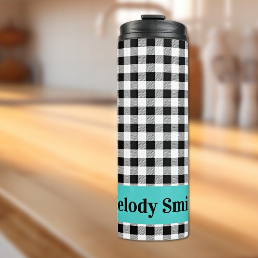 Name, Buffalo Check Turquoise 12oz Thermal Tumbler Thermosbeker