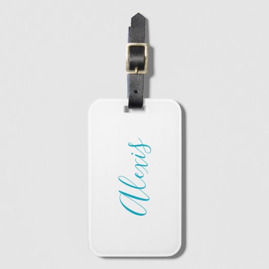 Name Calligraphy Script Plain Simple White Blue Bagagelabel (Voorkant (verticaal))