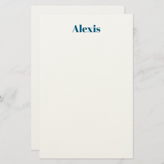 Name Calligraphy Script Plain Simple White Blue Briefpapier (Voorkant / Achterkant)
