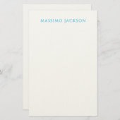 Name Calligraphy Script Plain Simple White Blue Briefpapier (Voorkant / Achterkant)