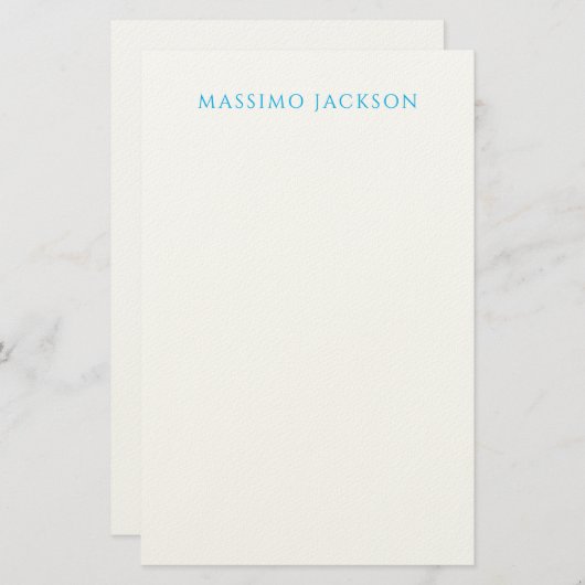 Name Calligraphy Script Plain Simple White Blue Briefpapier (Voorkant / Achterkant)