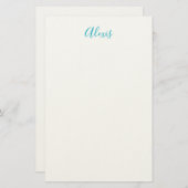 Name Calligraphy Script Plain Simple White Blue Briefpapier (Voorkant / Achterkant)