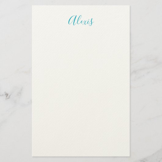 Name Calligraphy Script Plain Simple White Blue Briefpapier (Voorkant)