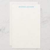 Name Calligraphy Script Plain Simple White Blue Briefpapier (Voorkant / Achterkant)