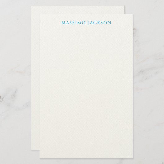 Name Calligraphy Script Plain Simple White Blue Briefpapier (Voorkant / Achterkant)