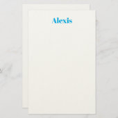Name Calligraphy Script Plain Simple White Blue Briefpapier (Voorkant / Achterkant)