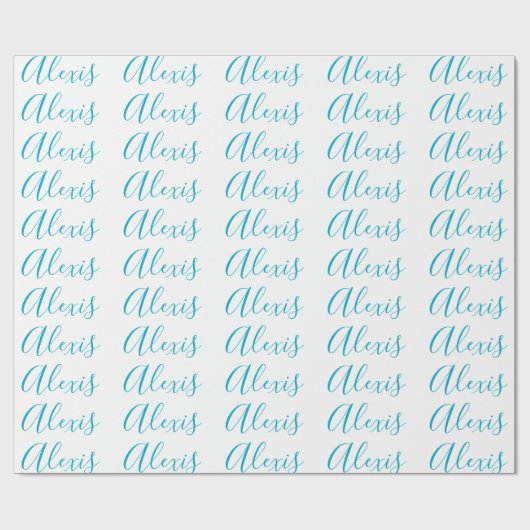Name Calligraphy Script Plain Simple White Blue Cadeaupapier (Vlak)