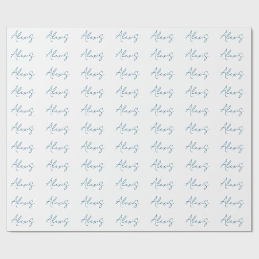Name Calligraphy Script Plain Simple White Blue Cadeaupapier (Vlak)