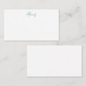 Name Calligraphy Script Plain Simple White Blue Informatiekaartje (Voorkant / Achterkant)