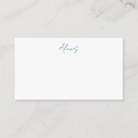 Name Calligraphy Script Plain Simple White Blue Informatiekaartje (Voorkant)