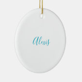 Name Calligraphy Script Plain Simple White Blue Keramisch Ornament (Rechts)