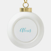 Name Calligraphy Script Plain Simple White Blue Keramische Bal Ornament (Voorkant)