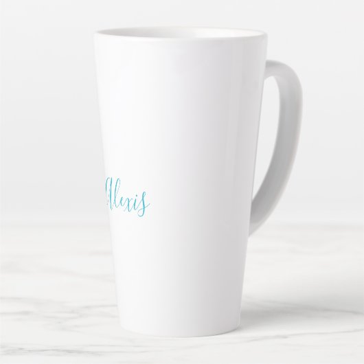 Name Calligraphy Script Plain Simple White Blue Latte Mok (Rechterhoek)
