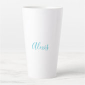 Name Calligraphy Script Plain Simple White Blue Latte Mok (Voorkant)