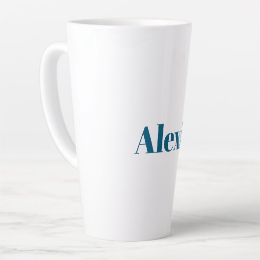 Name Calligraphy Script Plain Simple White Blue Latte Mok (Linkerhoek)