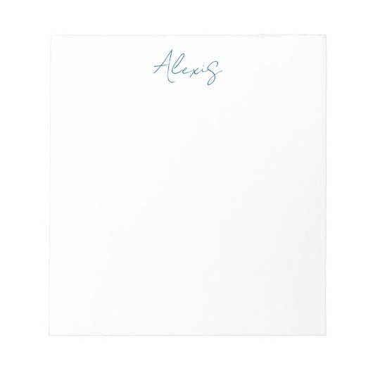 Name Calligraphy Script Plain Simple White Blue Notitieblok (Voorkant)