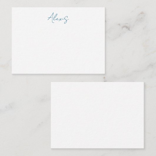 Name Calligraphy Script Plain Simple White Blue Notitiekaartje (Voorkant / Achterkant)