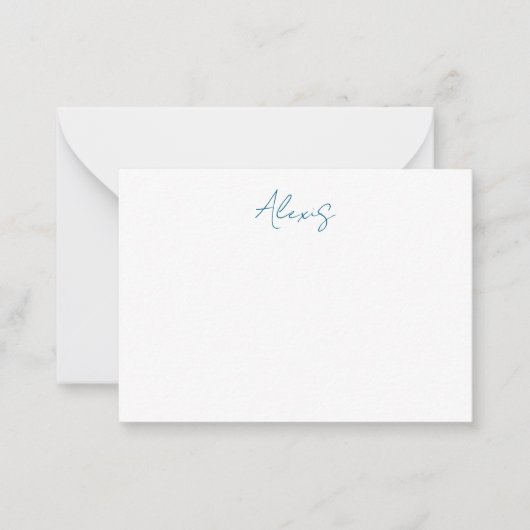Name Calligraphy Script Plain Simple White Blue Notitiekaartje (Voorkant)
