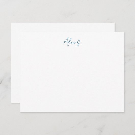 Name Calligraphy Script Plain Simple White Blue Notitiekaartje (Voorkant / Achterkant)