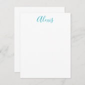 Name Calligraphy Script Plain Simple White Blue Notitiekaartje (Voorkant / Achterkant)