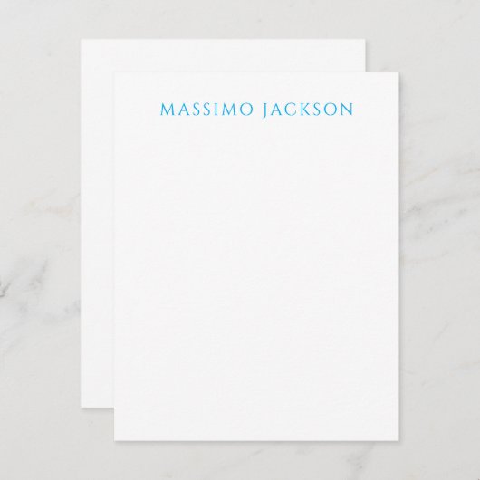 Name Calligraphy Script Plain Simple White Blue Notitiekaartje (Voorkant / Achterkant)