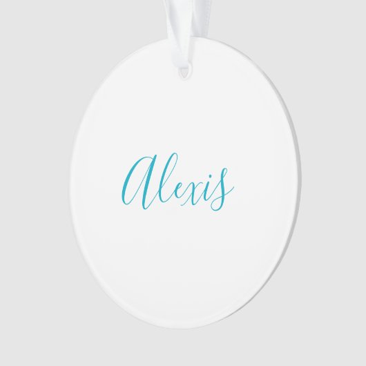 Name Calligraphy Script Plain Simple White Blue Ornament (voorkant)