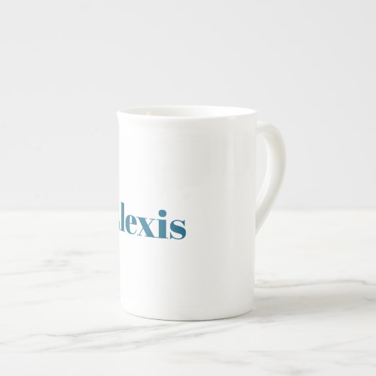 Name Calligraphy Script Plain Simple White Blue Porselein Kop (Voorkant rechts)