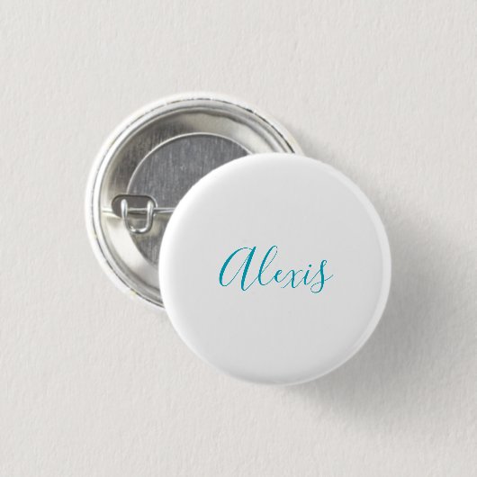 Name Calligraphy Script Plain Simple White Blue Ronde Button 3,2 Cm (Voorkant /achterkant)