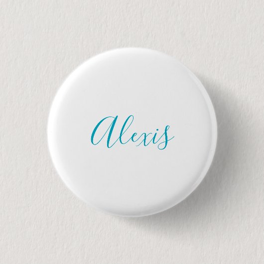 Name Calligraphy Script Plain Simple White Blue Ronde Button 3,2 Cm (Voorkant)