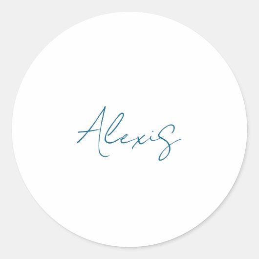 Name Calligraphy Script Plain Simple White Blue Ronde Sticker (Voorkant)