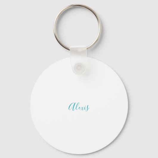 Name Calligraphy Script Plain Simple White Blue Sleutelhanger (Voorkant)