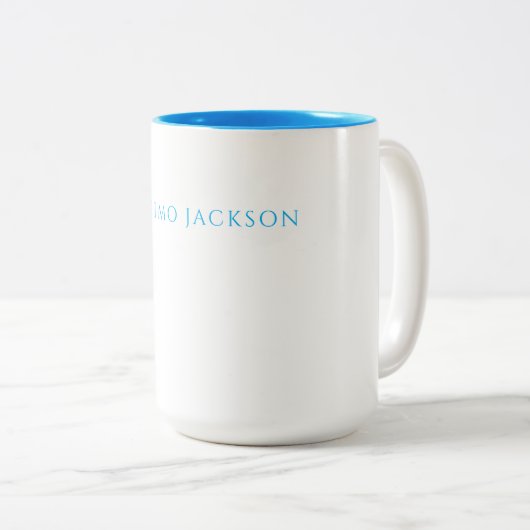 Name Calligraphy Script Plain Simple White Blue Tweekleurige Koffiemok (Voorkant rechts)