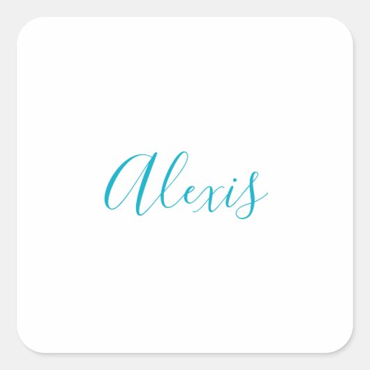Name Calligraphy Script Plain Simple White Blue Vierkante Sticker (Voorkant)
