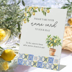 Name Card Seating Lemon Theme Wedding Sign Reclamebord Met Voetstuk