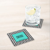 Name & Cheers! Turquoise Black White Houndstooth 6 Kartonnen Onderzetters (Insitu)