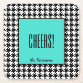 Name & Cheers! Turquoise Black White Houndstooth 6 Kartonnen Onderzetters (Voorkant)