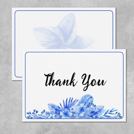 Name, Cobalt Blue Thank You Flat Note Card Notitiekaartje