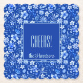 Name, Cobalt Blue Tropical Flowers & Leaves Kartonnen Onderzetters (Voorkant)