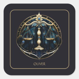 Name Cosmic Balance Zodiac Symbol Black Gold Libra Vierkante Sticker