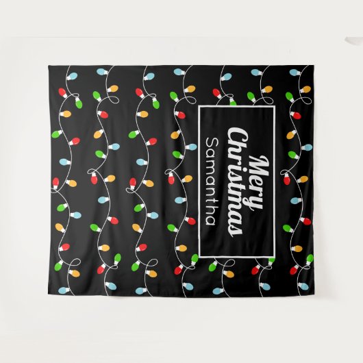 Name Custom Monogram Christmas Lights Wandkleed (Voorkant (horizontaal))