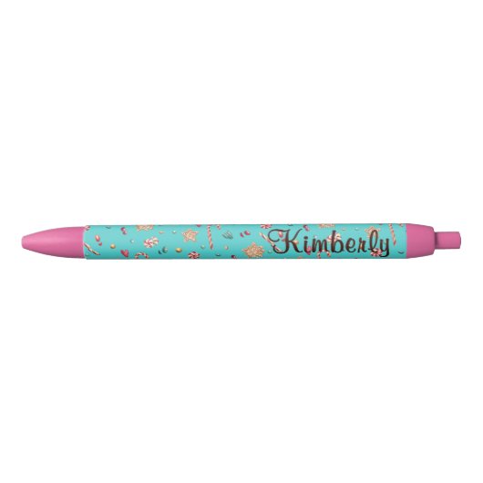 Name || Cute Turquoise Holiday Candy Pattern Ink Blauwe Inkt Pen (Voorkant)