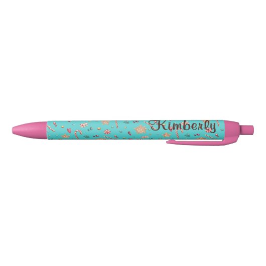 Name || Cute Turquoise Holiday Candy Pattern Ink Blauwe Inkt Pen (Bodem)