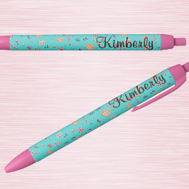 Name || Cute Turquoise Holiday Candy Pattern Ink Blauwe Inkt Pen