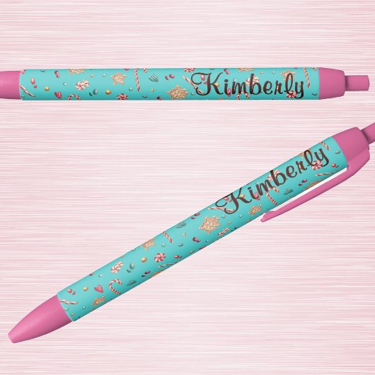 Name || Cute Turquoise Holiday Candy Pattern Ink Blauwe Inkt Pen