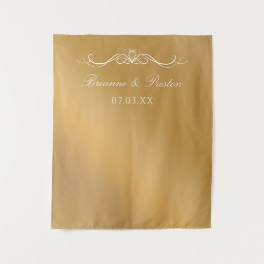 Name & Date Elegant Gold Gradient Wedding Backdrop Wandkleed (Voorkant)